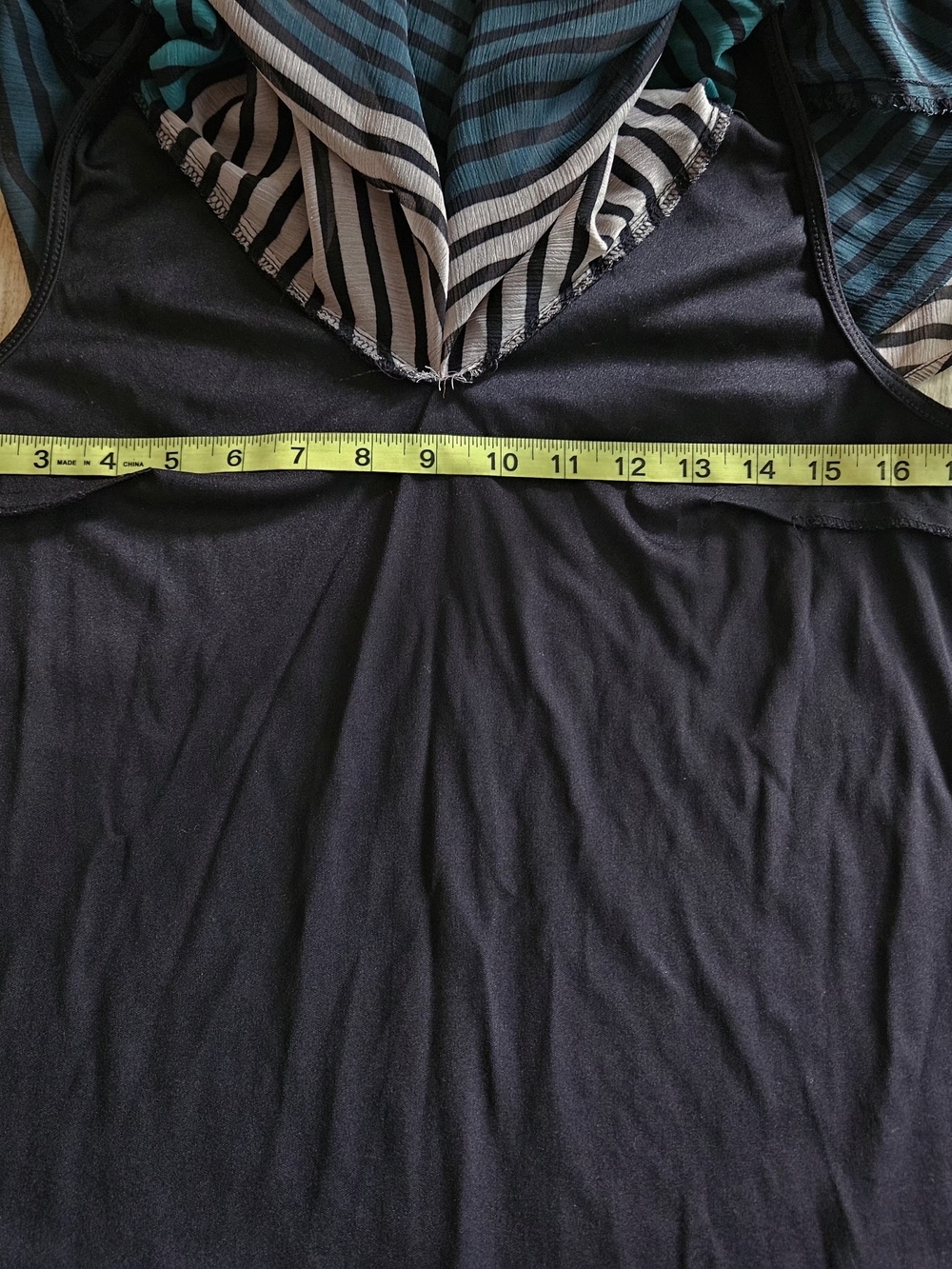 ECI New York Shift Dress Size 8 Striped V-Neck Bell Sleeve Sheer Overlay Teal - Picture 9 of 15